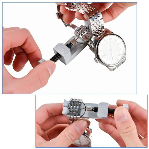 Using link remover from Pro Grade Watch Repair Tool Kit For DIYers 141 Piece Set Includes Back Case Opener Link Remover Spring Bar Tool