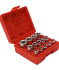 High-Strength E-Type Torx Socket Set Kit With One Quarter, Three Eighths, And One Half Inch Sockets in plastic box