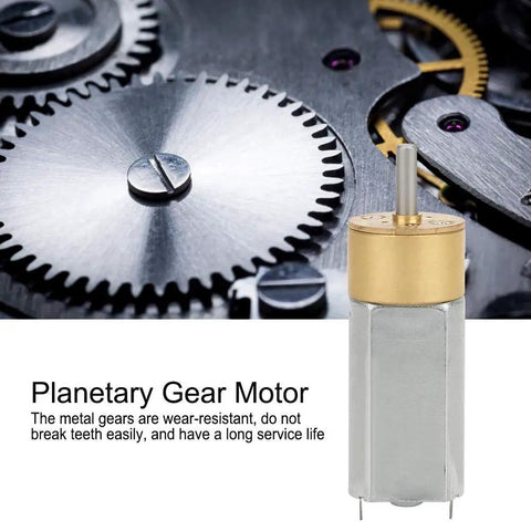 Tiny But Mighty DC 12V Mini Planetary Gearbox Motor With All Brass Reducer 6mm Shaft, shown with internal gears, close-up