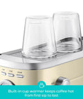 Next Level Compact Espresso Maker With High Pressure Pump And Hassle Free Milk Frother For Pulling Bold Coffee Shots and Topping Off Sweet Lattes Anytime, featuring a built-in cup warmer.