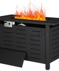 41 Inch Propane Fire Pit Table With Removable Lid And Lava Rocks, 50,000 BTU Gas Fire Pit For Outside, Rectangle Black
