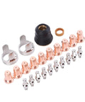 Top Tier 24 Pcs Plasma Cutter Consumables Set For Yeswelder Cut 55ds Pro And 65ds Torch Parts with copper electrodes and nozzles.