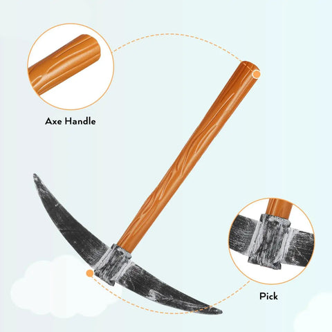 Foam Pickaxe Prop For Kids Costume And Stage Performance Approximately Nineteen Inch Lightweight Miner Tool Toy with wooden handle look