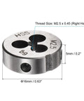 Premium M2.5 X 0.45 Right Hand Round Thread Die In HSS with size markings, ideal for precise screw cutting and repair