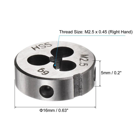 Premium M2.5 X 0.45 Right Hand Round Thread Die In HSS with size markings, ideal for precise screw cutting and repair