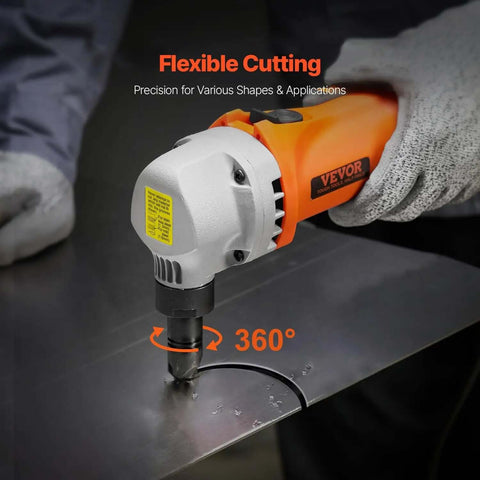 Heavy Duty Sheet Metal Nibbler 550W Electric Cutter With 360 Degree Rotation And 2200 RPM in use on metal sheet