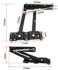 Black Folding Spring Table Hinge Set, 2 Pack, Lifting Mechanism For Coffee Tables, Desks, And Computer Tables, with dimensions shown