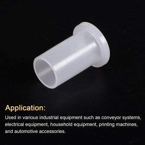 Heavy Duty Nylon Flange Bushings Engineered For Kickass Load Handling And Smooth Sliding Motion Maintenance Free Flanged Sleeve Bearings, clear plastic bushing for conveyor or appliance use.