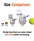 3 Inch Heavy Duty L Shape Side Mount Caster Wheels With Brake size comparison with coins and tennis ball