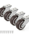 Chegulu 2" Rigid Plate Casters, Silent Rubber Furniture Wheels, Set of 4 with brown wheels and chrome brackets.