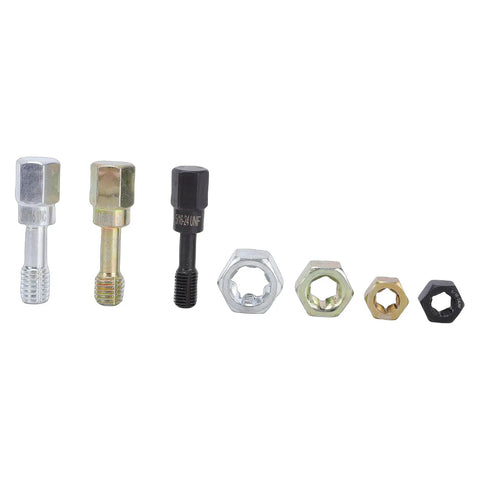 The Ultimate 61-Piece Thread Repair Kit With UNC UNF And Metric Sizes Plus Color Coded Silver Black Gold Tools For Heavy Duty Precision Fixes On Any Broken Bolt Or Screw. Silver, gold and black thread repair taps and nuts on white background