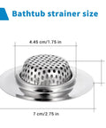 Real Heavy Hitter Stainless Steel Tub Drain Strainer And Shower Hair Catcher displayed with dimensions 4.45 cm and 7 cm.