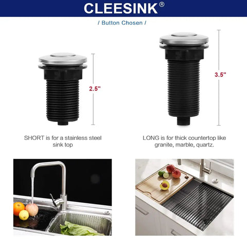 Air Switch Kit For Sink Top Garbage Disposal In Brushed Nickel Stainless Steel With Long 3.5 Inch Button Or Short 2.5 Inch Button