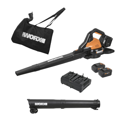 Cordless 3 In 1 Leaf Blower Vacuum Mulcher with Brushless Motor, dual speed, 2 4.0Ah batteries, charger, bag, and attachments