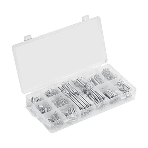 Huge 200pc Assorted Metal Extension Compression Springs Kit With Tough Storage Box Perfect For DIY Repairs, Home Fixes, Machine Tuning, Crafts And Gadgets That Need A Good Spring Fix On The Go. Clear organizer box with assorted metal compression springs, 200-piece kit