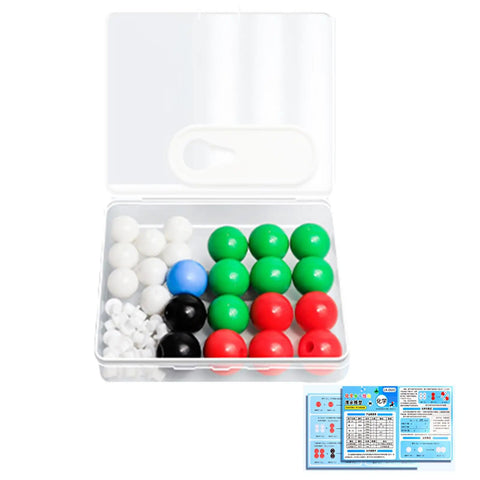 Open box of Organic Chemistry Molecular Model Kit Set For Classrooms And Home Study With Color Coded Atom And Bond Models Hands On Teaching Tool.