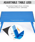 Ultralight Aluminum Mini Table With Adjustable Retractable Legs, 66 Lb Capacity, foldable beach picnic table for camping, detail