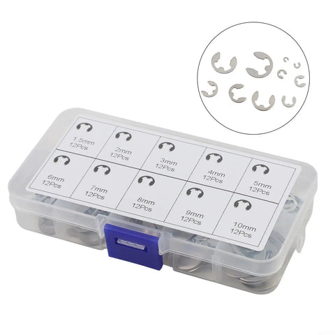 120 Piece E Clip And C Clip Retaining Ring Set For Industrial Hardware, 304 Stainless Steel Circlips, 12 Sizes, External And Internal Snap Rings, Rust Resistant, Smooth Edges, Easy Install, Beefy Heavy Duty Kit in storage case