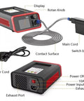 Hot Box Induction Dent Repair Tool with display, rotan knob, main cord, contact surface, and power on/off, shown in detail.