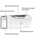 LaserJet M110w Black And White Wireless Printer For Small Teams, Lightning Fast Speeds, Easy Setup shown with mobile printing app