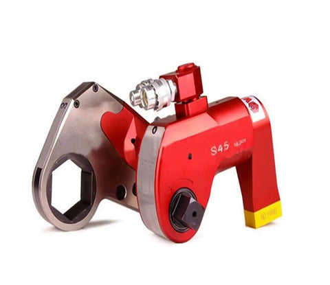 Heavy Duty Hydraulic Torque Wrench With 360 Multidirectional Swivel Square Drive And Quick Release Fittings Forged Steel Components, red finish.
