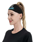 Side view of a woman wearing a Sunglasses Inspired Sweatband Headband And Wristband Set For Workout And Sports Quick Dry Polyester