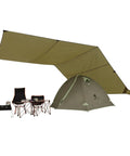 Big Ol 17x10 Ft Camping Tarp Shelter Waterproof UV-Resistant Rain Fly For Hammocks And Tents covering a tent and camping gear