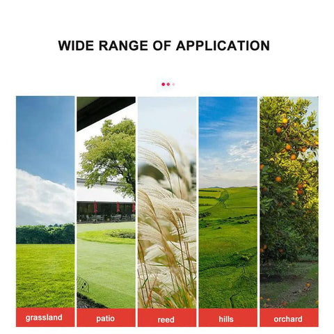 Image illustrating diverse terrains like grassland, patio, reeds, hills, and orchard for Ultra Quiet Robotic Lawn Mower For Big Yards Up To 1,500 Square Meters With Smart Satellite Navigation Auto Mowing And 25 Percent Slope Handling For Effortless Low Noise Lawn Care use.