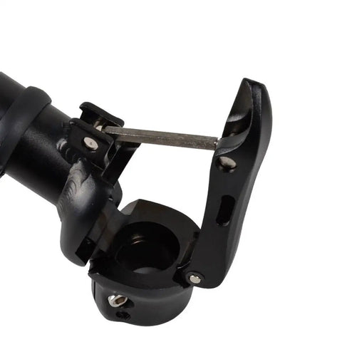 Close-up of black Folding Bike Stem With Quick Release Right Fold Durable Aluminum Alloy Adjustable Stem Without Teeth