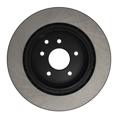Centric Premium rear brake rotor with silver friction surface and black hub front view