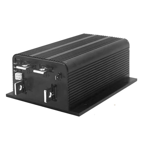 Heavy Duty 48V 350A Electric Motor Controller for Commercial Vehicles with ribbed design and multiple connection ports.