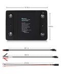 10W Solar Trickle Charger Portable Battery Maintainer with SAE Quick Connection and three terminal options shown with dimensions.