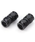 Two black 3/4-inch union air fittings, side view, for 3/4 ID tubing, metal construction