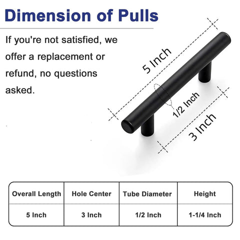Matte Black Cabinet Pulls 20 Pack 3 Inch Center To Center Stainless Steel Kitchen Handles dimension illustration