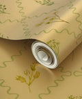 Level Up Your Interiors With This Stunning Cottage Floral Gold Metallic Wallpaper Showcasing Rich Fibrous Texture And Effortless Paste Application For Ultimate Room Refresh Vibes, rolled portrait with floral prints.