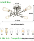 4 Light Dope Modern Industrial Sputnik Ceiling Light Fixture In Brushed Nickel Semi Flush Mount with bulb compatibility diagram