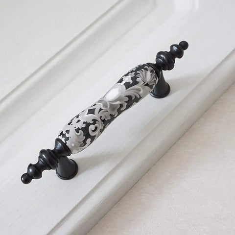 Six Pack 3 Inch Ceramic Drawer Knobs Black And White Rustic Style Drawer Pulls For Kitchen Cabinets And Furniture Hardware