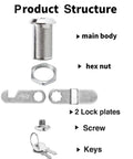 Detailed structure of 1-1/8 Inch Cam Lock Set Keyed Alike For Cabinets Drawers And Boxes Fits Doors Up To 7/8 Inch Thick Zinc Alloy 2 Pack