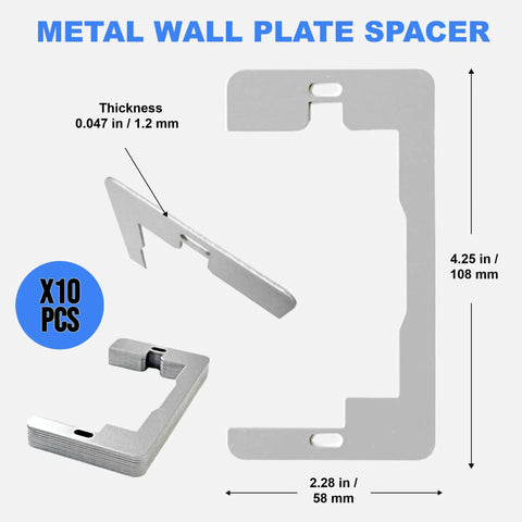 Go-To Wall Plate Spacer Kit Ten Pack Metal Leveling Plates For Flush Fit Receptacle Spacers And Outlet Shims Tighten Loose Outlets