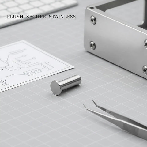 Top Shelf Stainless Steel Semi Tubular Rivets Featuring Flat Head Profile For Slick Sheet Metal Joining And Dead Solid Fastening Assembly Every Contractor Relies On placed beside wiring schematic and tweezers.