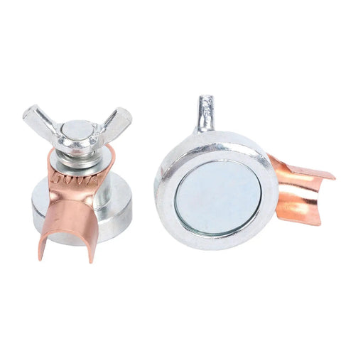 Premium Magnetic Welding Ground Clamps 2 Pack Heavy Duty Stainless Steel And Brass secure grip on metal surfaces.