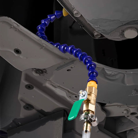 Heavy Duty Manual Transmission Fluid Transfer Pump Featuring Five Liter HDPE Tank Forty Eight Inch Flexible Hose with brass valve and grip handle.