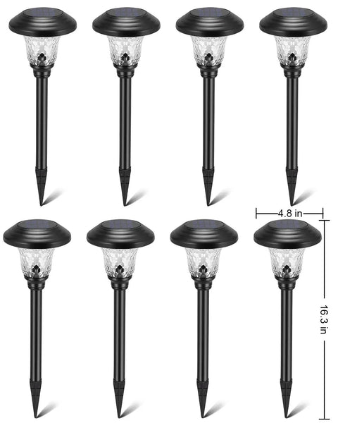 8 Pack Solar Pathway Lights Outdoor Waterproof Glass Stainless Steel Decor Lamps For Yard Patio Driveway Sidewalk, Cool White Glow
