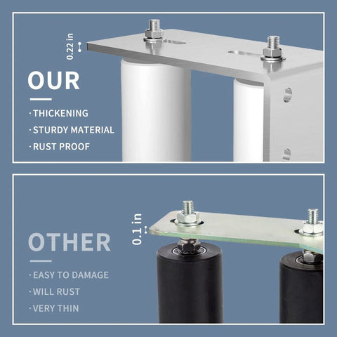 Comparison of Two Pack Stainless Steel Slide Gate Roller Guide With Three Inch Nylon Rollers and other thinner rollers