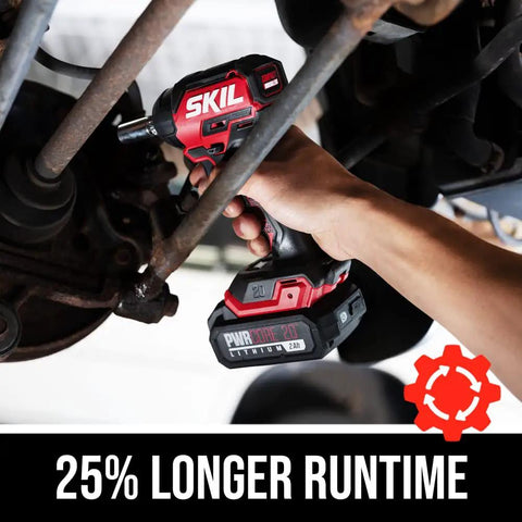 Using Power Core 20 Brushless 20V Three Eighths Inch Compact Impact Wrench Kit with three speed settings on car lug nut.