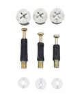 Cam Lock Connectors M6 Set for Flat Pack Furniture, showing cam, screw bolt, and decorative cap in a three-piece arrangement