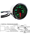 Front view: CYONRUAN 52mm oil pressure gauge with green LED dial, 0–140 PSI, includes 1/8 NPT sensor and mounting cup.