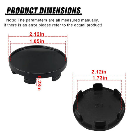 Product dimensions of Sweet Four Pack Black Abs Wheel Center Caps Plug Right In With A Rock Solid Grip featuring precise size details.
