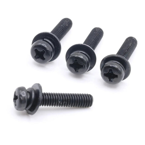 Replacement Tv Stand Screws Kit Features Four Premium Metric Black Machine Screws to securely attach TV base legs.