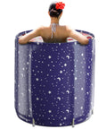 Portable Adult Ice Bath Tub For Athletes, Foldable Soaking Tub With Pillow, Japanese style with star pattern, side view